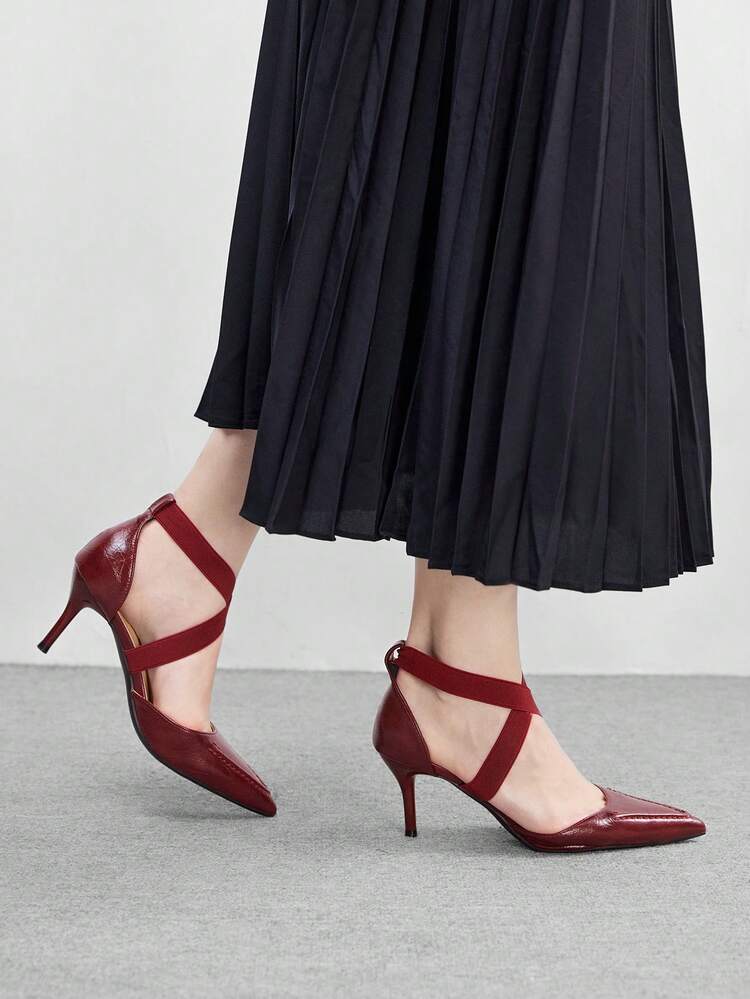CUCCOO BIZCHIC Tacones altos de punta fina de unicolor minimalistas para uso casual u oficina para mujeres - Burdeos - Añade 1
