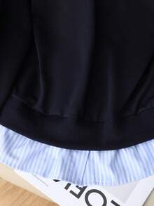 INAWLY 大码女式条纹印花休闲长袖上衣 - 寶藍色 - 查看 5