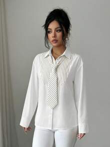 Modelyn White Striped Collar Design Fashionable Casual Shirt - White - View 4