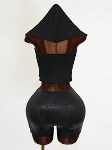 Mistrie 女士无袖连帽卫衣，激光镂空设计 - 黑色 - 查看 2