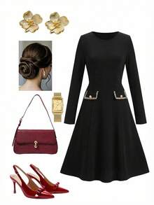 Ellevyn Elegant Commuter Dress, Suitable For Office Wear - Black - View 3