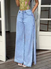 Sunnyshic Jeans vaqueros de pierna ancha y desgastados de estilo casual para vacaciones de mujer - Azul - Ver 5