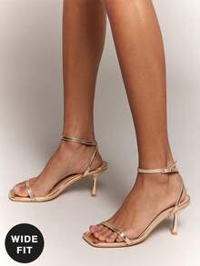 SHUZIA Women's Wide-Fit Fashionable Ankle Strap Buckle Square Toe Heeled Sandals - Gold - View 2