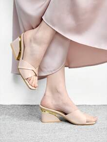 CUCCOO BIZCHIC Women's Square Toe Elegant High Heel Slide Sandals, Suitable For Daily Wear - Apricot - View 3