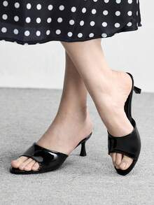 CUCCOO BIZCHIC 女士圆头细高跟黑色一体式露趾高跟凉鞋，露趾凉鞋，拖鞋，通勤，优雅，日常百搭女士凉鞋 - 黑色 - 查看 3