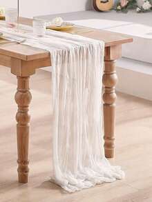 5pcs White Pleated Table Runner Folding Table Flag, Festive Birthday Decor Wedding Decor Holiday Home Decor Party Room Table Decoration Table Cloth, Table Centrepiece Table Runner, Banquet Decoration, Wedding Table Cover, Solid Color Table Runner For Rural Wedding, Kitchen Table Runner, Party Favors, Decor - White - View 3
