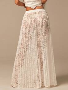 COSMINA Women's Elastic Waist Floral Lace Ruffle Fashionable Sexy Skirt, Elegant Ladies Skirt, Lace Pleated Skirt, White Skirt, Sexy Sheer Skirt, Summer Vacation Lace Skirt, Beach Skirt - White - View 5