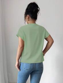 Elenzga 女士黑色圆领短袖T恤，饰有泡泡珍珠 - 薄荷綠 - 查看 2