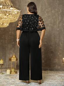 Elenzga 大码女式连体裤，时尚热销款，3D立体花卉面料，针织弹力粗纺纱线，后拉链，宽松直筒裤型，时尚现代，适合外出穿着，别致的中东风情连体裤，适合节日和情人节穿着。 - 黑色 - 查看 2