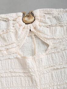 Sweetra Tuta aderente color albicocca da donna con decorazione fibbia metallica, look alla moda da ragazza americana, tuta elegante per cerimonie primavera/estate come matrimoni, abiti da ospite per donne, tuta estiva coordinata - Albicocca - Visualizzare 3