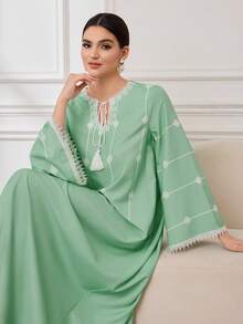 Al Najma 女士休闲印花流苏系领连衣裙 - 綠色 - 查看 7