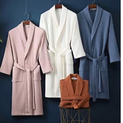 1 chiếc áo choàng tắm kiểu kimono nhiều màu sắc, chống nhăn, bền, thấm hút tốt, nhanh khô, họa tiết hình bánh waffle, thích hợp cho người lớn và trẻ em, thích hợp mặc ở nhà vào mùa xuân hè, dùng trong khách sạn, spa, nhà riêng hoặc cho mùa tựu trường.