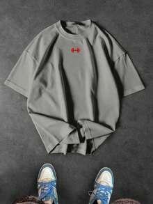 Sport MetroGents 男士夏季休闲哑铃字母印花运动T恤 - 黑色 - 查看 4