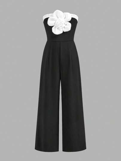 SHEIN Nova Glow Tween Girl Casual Cute Tweed Contrast Color Strap Bow Snug Fit Back To School Jumpsuit