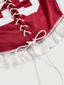 ROMWE Avant Sports Style Numeric Print Lace-Up Reversible Fitted Women Tank Top - Red - View 3