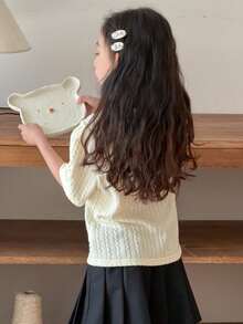 Dazy Kids Young Girl Summer Casual Embroidered Detail Short Sleeve T-Shirt - Beige - View 2