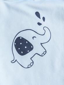 SHEIN Playful Pals 3 Pack Baby Boys Cute Casual Outfits Cartoon Elephant Animal Graphic Print Blue White Striped Pattern Solid Color Long Sleeve Envelope Neck Bodysuits Romper One Piece Jumpsuit Tops Soft Stretchy Infant Daily Playwear Clothes Shower Gift Spring Autumn - Baby Blue - View 4