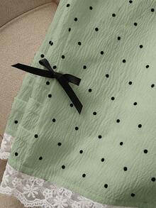 Franclia 女士极简波点蕾丝边阔腿裤 - 綠色 - 查看 6