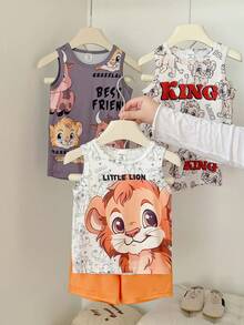 Vintaside Kids 男宝宝两件套夏季休闲可爱动物数码印花无袖背心和简约短裤套装 - 彩色 - 查看 3