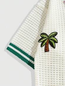 ROMWE MEN Street Life 青少年男孩夏季休闲贴花纽扣针织开衫 - 綠色 - 查看 5