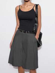 Maija Women's Casual Loose Wide Leg Pants, Solid Color, Suitable For Summer, Autumn, Urban Commute, Business Casual, Office Wear, Teacher Attire - Dark Grey - View 3