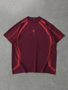 PAVTROS Men's Cross Print Casual Loose Fit Round Neck Short Sleeve T-Shirt - Burgundy - View 3