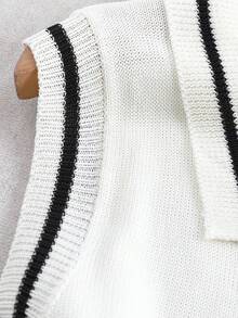GlowEve Women's Contrast Color Single-Breasted Sleeveless Casual Knit Top - Black and White - View 5