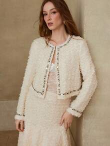 MOTF PREMIUM 女士水钻装饰开襟外套 - 米色 - 查看 1