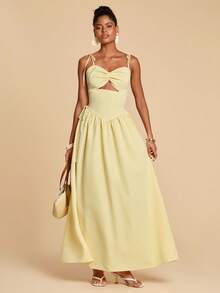 Travachic 女士纯色简约休闲长裙 - 黃色 - 查看 4