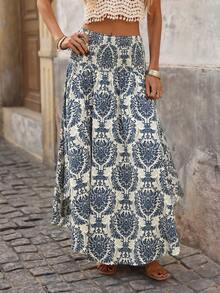 Brillora Chân váy kiểu Bohemian dáng bất đối xứng, thắt eo dây rút, in họa tiết, thích hợp cho nữ, phong cách thường ngày đi nghỉ mát, mùa xuân/hè. - Nhiều màu - Xem 4