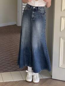 DAZY Teen Girl Pocket Casual Everyday Wear Denim Mermaid Skirt