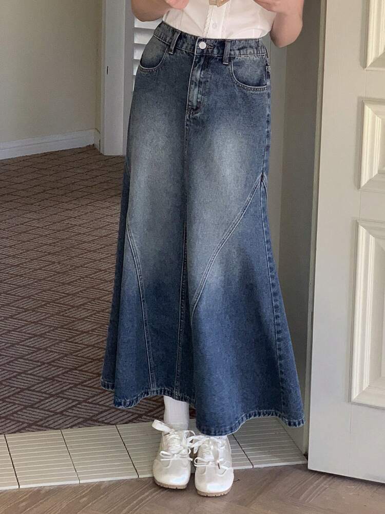 Teen Girl Pocket Casual Everyday Wear Denim Mermaid Skirt
