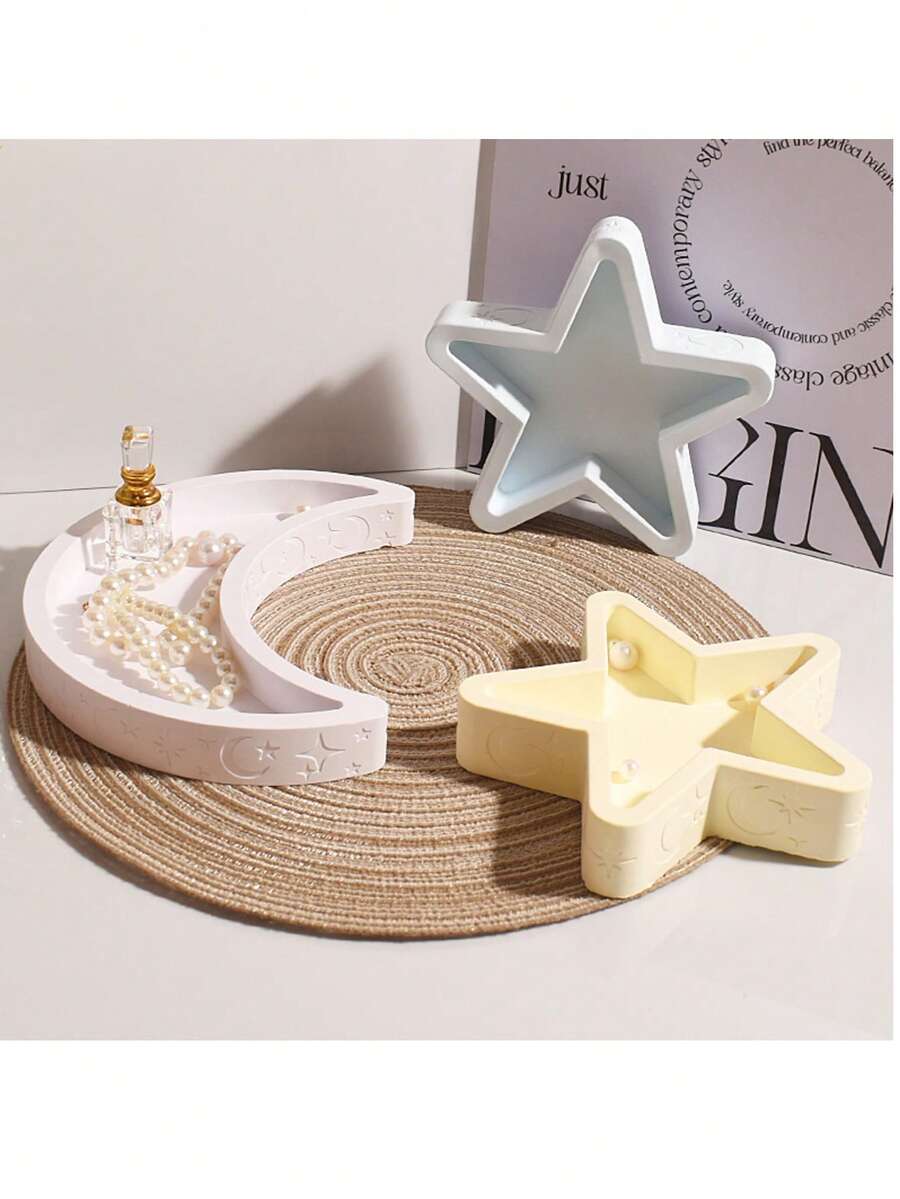 Suport de lumânare parfumată cu stea și lună, DIY, lipici, cristal, gips-rășină, suport de lumânare, decorare, silicon, matriță - alb - Vizualizare 1