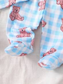 新生儿睡衣套装 - 两件套睡衣，泰迪熊印花，粉蓝格纹，圆领长袖长裤，连脚连体衣，四季皆宜，节日必备，2026年婴儿房睡前礼物，舒适轻盈，呵护宝宝娇嫩肌肤。 - 彩色 - 查看 3