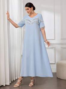 Al Najma 女士优雅浪漫闪亮流苏连衣裙，适合日常穿着和派对场合 - 淺藍色 - 查看 6