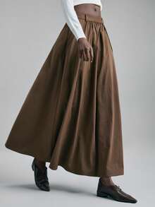 Ontre 2026春夏新款女士长裙，深棕色，宽松版型，简约时尚，适合通勤穿着。 - 棕色 - 查看 1