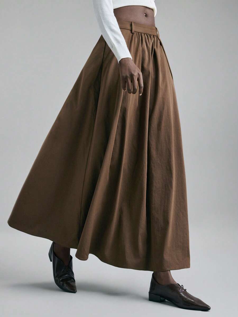 Ontre 2026春夏新款女士长裙，深棕色，宽松版型，简约时尚，适合通勤穿着。 - 棕色 - 查看 1