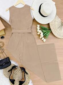 GlowEve Monos elegantes y con estilo para mujeres en verano - Caqui - Ver 2