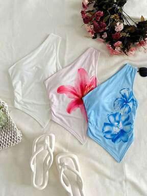 SHEIN 2-In-1 Tween Girls' Casual Comfortable Asymmetric Shoulder Tank Top, Buy 1 Get 1 Free Summer Outfits