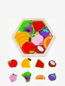 1件装木制创意3D拼图积木，包含交通、动物和水果图案，兼具认知和拼图功能，创意主题卡通叠叠乐玩具 - 彩色 - 查看 12