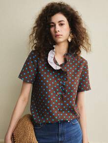 Écloséra Bluză vintage cu buline pentru femei, cămașă casual cu buline pentru femei, primăvară/vară - Multicolor - Vizualizare 1