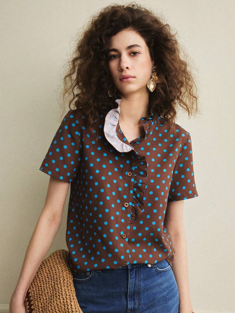 Écloséra Bluză vintage cu buline pentru femei, cămașă casual cu buline pentru femei, primăvară/vară - Multicolor - Vizualizare 1