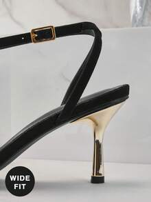 SHUZIA Women's Wide-Fit Fashionable Ankle Strap Buckle Square Toe Faux Suede Heeled Sandals - Black - View 7