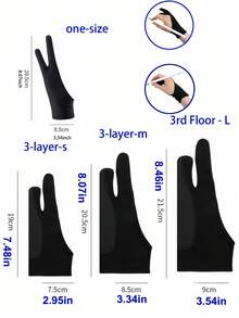1 件黑色三层绘画手套，喷漆露指手套，艺术工具 DIY 手套，适用于艺术创作教学、艺术家、学生、绘画、素描手套，4 种款式和尺寸，适合送礼、返校、学校用品