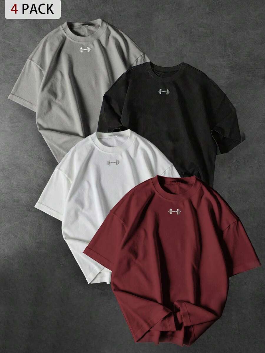 Sport MetroGents 男士杠铃印花宽松圆领短袖运动T恤 - 黑色 - 查看 1