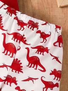 SHEIN 一套男婴恐龙印花背心（带假口袋设计）和恐龙印花短裤，时尚可爱，适合夏季外出穿着 - 彩色 - 查看 4