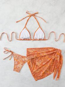 Swim Vcay Women's Retro Paisley Print 3-Piece Bikini Set, New 2026 Spring/Summer Collection, Sunbathing, Beach Party, Vacation, Swimwear - Multicolor - View 2