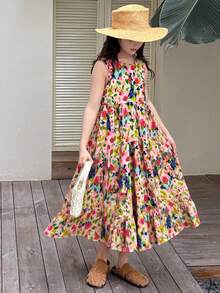 Dazy Kids Tween Girls' Sleeveless Ditsy Floral Dress, Summer Easter - Red - View 3