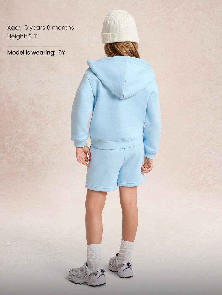 Collection pour enfants Ensemble polaire de tous les jours Enveloppez-vous Doux et chaud Coupe ample Poches latérales Veste à capuche zippée Tenue décontractée quotidienne pour l'extérieur