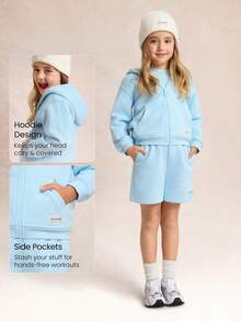 GLOWMODE Kids Collection Everyday Fleece Bundle Up Soft Warm Loose Fit Side Pockets Hooded Zip-Up Jacket Daily Casual Outdoor Wear - Baby Blue - View 3